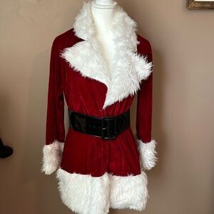 Mrs. Claus velvety jacket with a convenient Velcro closure. Festive Holiday!
